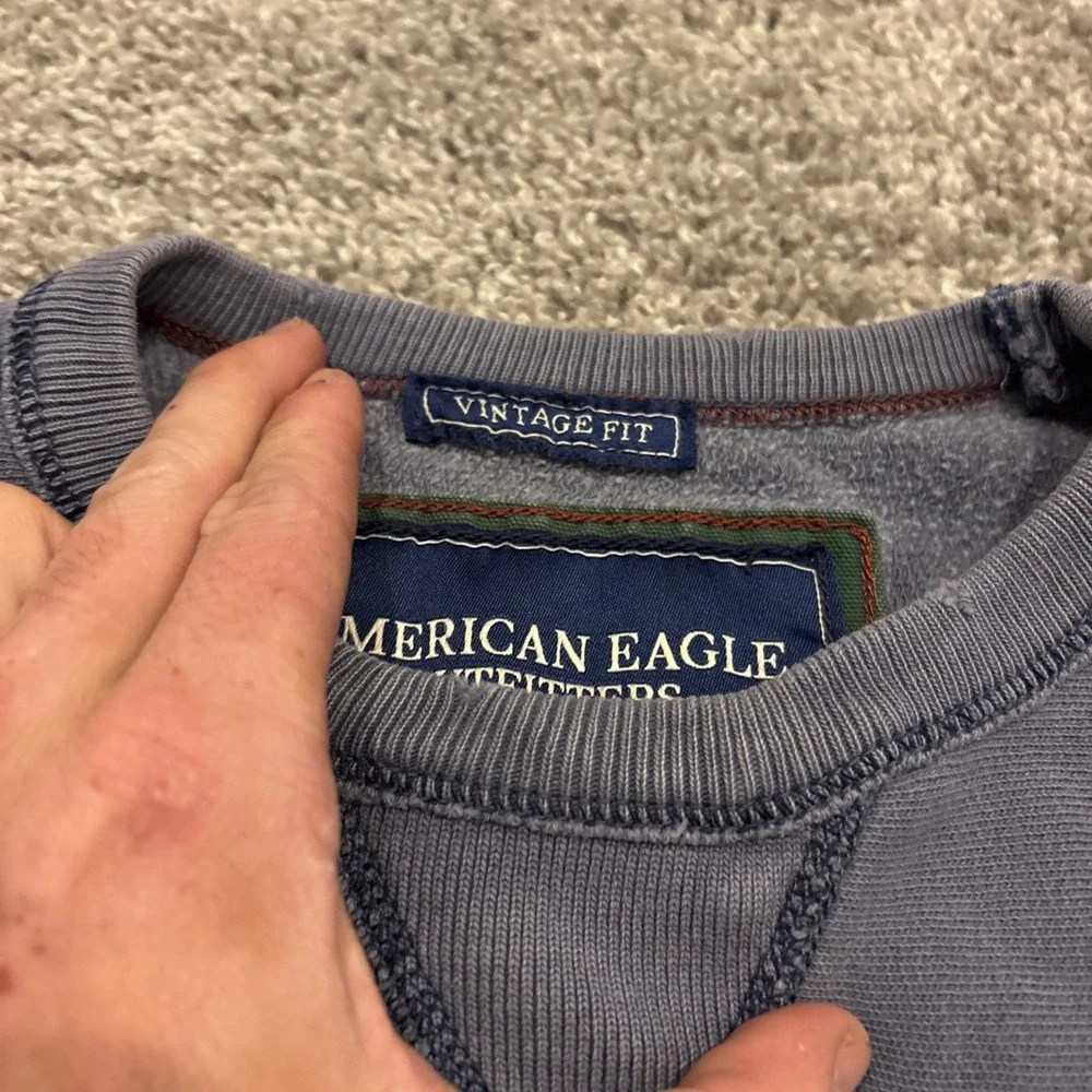 American Eagle Sweatshirt Mens Blue Vintage Fit Crewneck Eagle Fleece 1977 Small